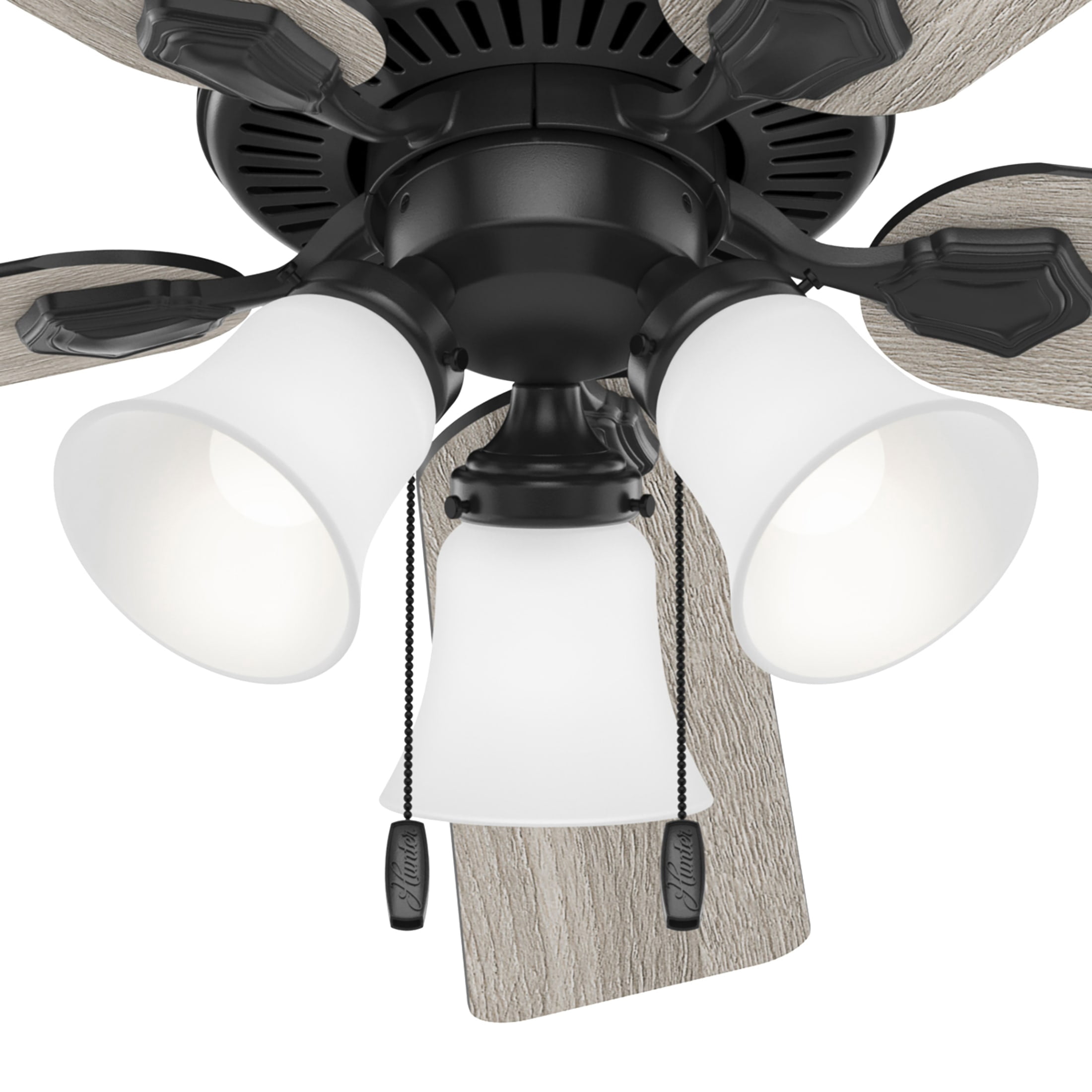 Hunter 52 inch Indoor Ceiling Fan with LED Lights - Black Ceiling Fan with Pull Chain, For Bedroom, Living Room, or Kitchen, Standard Mount, No Remote, 5 Blades - Swanson 51737, Matte Black