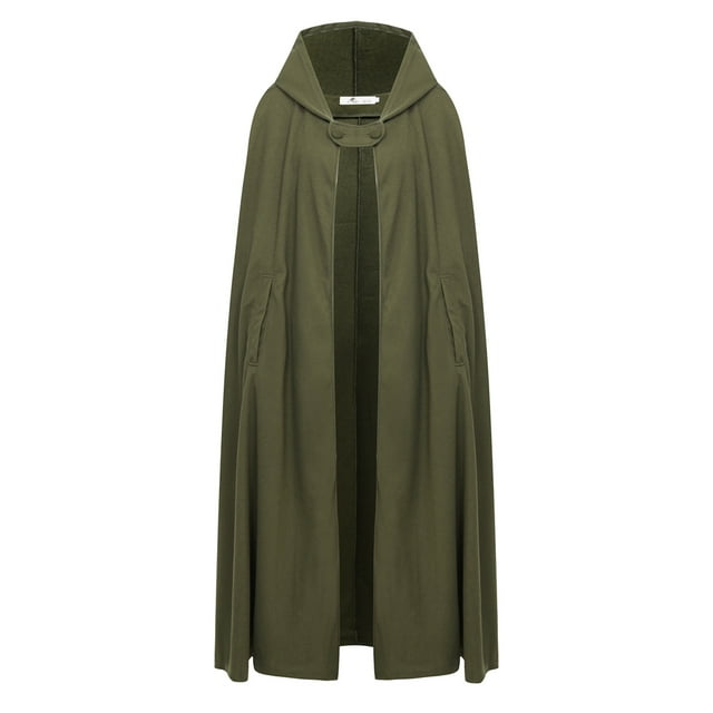 Fortune Women Long Cape Winter Warm Hooded Cloak Windproof Overcoat Poncho Cardigan