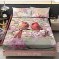 thumbnail image 4 of Xoenoiee Cardinal Cherry Blossom Print 3 Pcs Cooling Bed Sheet Set, Soft Bedding Set, Includes 1 Fitted Sheet and 2 Pillowcases, Breathable Comfortable Sheets for Bedroom, Twin XL Size, 4 of 7