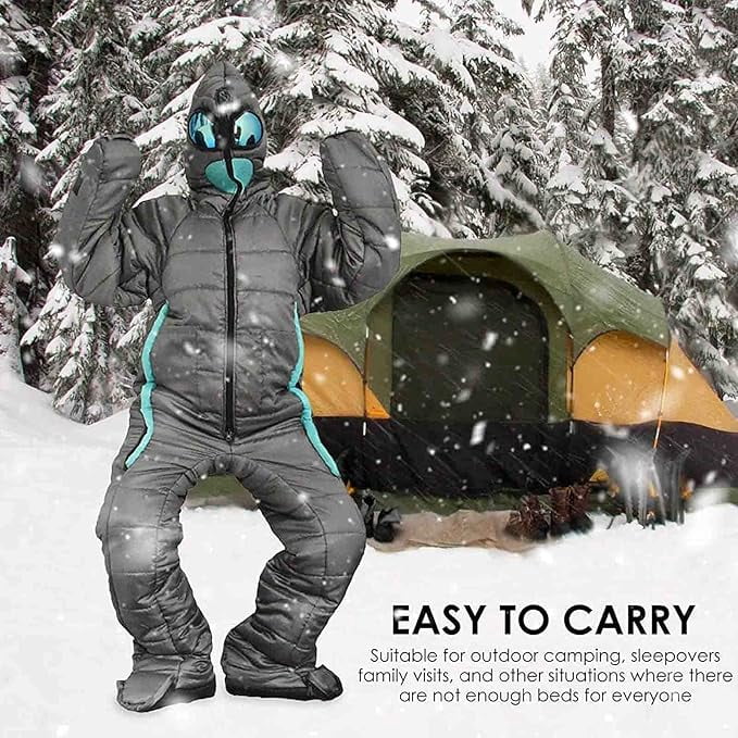 Wearable Creative Alien Mummy Sleeping Bag for Adults, Walking Standing Sleep Suit with Zipper, 3-Season Full Body Warmth for Camping, Hiking, Festivals & Hospital Companion
