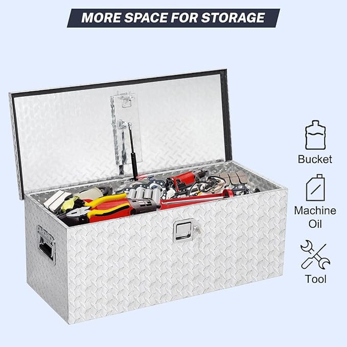30 Inch Heavy Duty Aluminum Diamond Plate Tool Box Pick Up Truck Bed RV Trailer Toolbox Waterproof Square Storage Organizer with Side Handle, Lock and Keys -30"x 15"x 14", Sliver