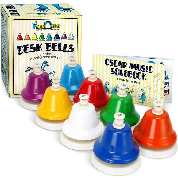 MINIARTIS Desk Bells for Kids | Educational Music Toys for Toddlers 8 Notes Colorful Hand Bells Set | Kids Musical Instrument with 15 Songbook | Grea