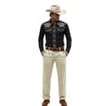 thumbnail image 2 of BUWTTER Western Shirts for Men Vintage Print Spring Casual Cowboy Shirt Long Sleeve Button Down Laple Tops Black L, 2 of 5