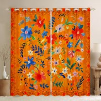 Feelyou Cherry Blossoms Teens Curtains Pack of 2 (42x84 Each), Orange Flower Floral Curtains Blackout, Retro Rustic Fashion Bedroom Curtains, Curtains and Drapes Room Decor