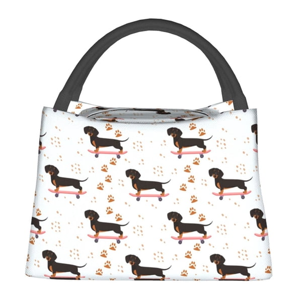 Fotbe Dachshund On A Skateboard Bolsa Térmica Portátil con Estampado, Bolsa de Entrega de Alimentos Aislada, Bolsa Reutilizable de Gran Capacidad para Comidas y Supermercado