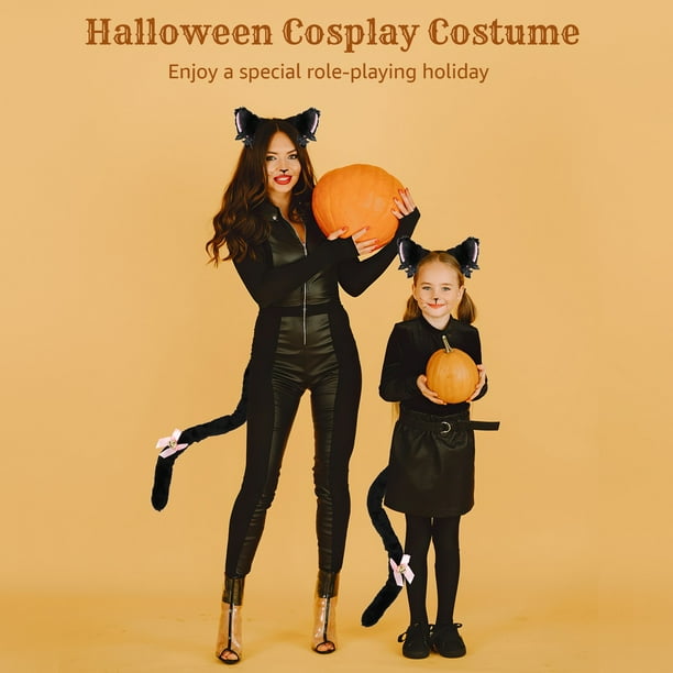 Girls' Cat Dress Costume With Headband & Tail - Soft Polyester Play Outfit (Sizes 3T-8, Perfect For Halloween)