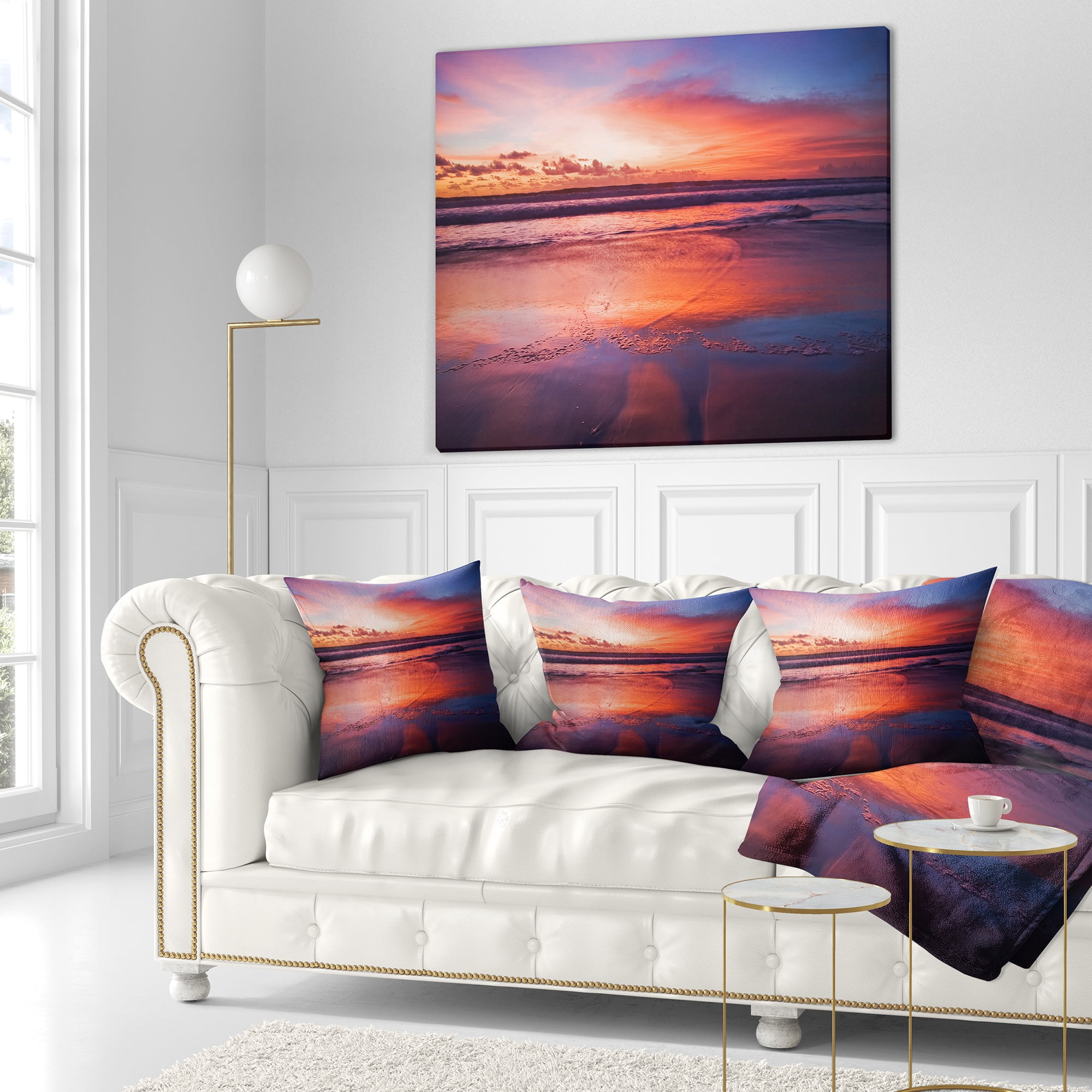 Designart Colorful Tropical Beach with Clouds - Seascape Throw Pillow - 16x16