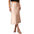 thumbnail image 3 of Women Solid High Waist Silky Casual Elastic Satin Midi Skirt Color M, 3 of 8