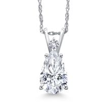 Gem Stone King 14K White Gold White Moissanite and White Created Sapphire Pendant Necklace for Women | 2.01 Cttw | Gemstone Birthstone | Pear Shape 10X7MM | With 18 inch Chain