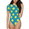 thumbnail image 2 of Uemuo Ball Tennis Pattern Women's One Piece Short Sleeve Swimsuit Rash Guard Surfing Modest Quick-drying Swimsuit Beach Essentials-XX-Large, 2 of 9