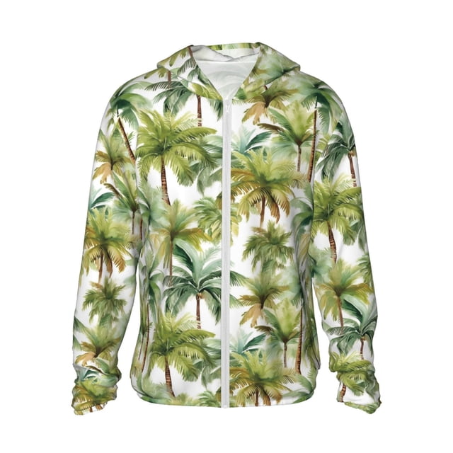 Fotbe Green Hawaii Palms Chaqueta con Protección Solar UPF 50+ para Hombre y Mujer, Camisa con Capucha y Bolsillos-X-Large