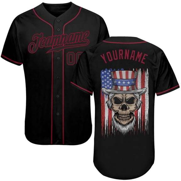 Custom 3D Pattern Design Skull Uncle Sam American Flag Authentic Baseball Jersey - Hot Sal