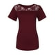thumbnail image 3 of Puntoco Mujeres Moda Encaje Empalme Sólido O-cuello Camiseta de manga corta Blusa tops Puntoco Puntoco-8972, 3 of 7