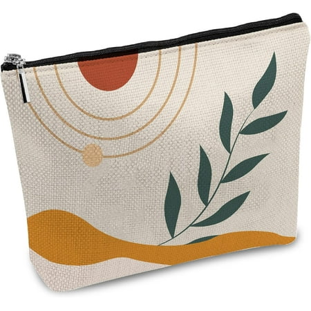 Leaf Makeup Bags for Women Travel Cosmetic Bag Zipper Pouch Yellow Sunshine Ray Multi Purpose Pen Case Toiletry Packing Purse Gag Boho Abstract Gifts for Daughter Sister Bestie Mom 10x7Inch DIY