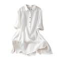 thumbnail image 2 of FDGIU 2026 Summer Women's Henley Tunic Shirt Dress, Half Sleeve Casual Loose Blouse with Buttons, 2 of 7