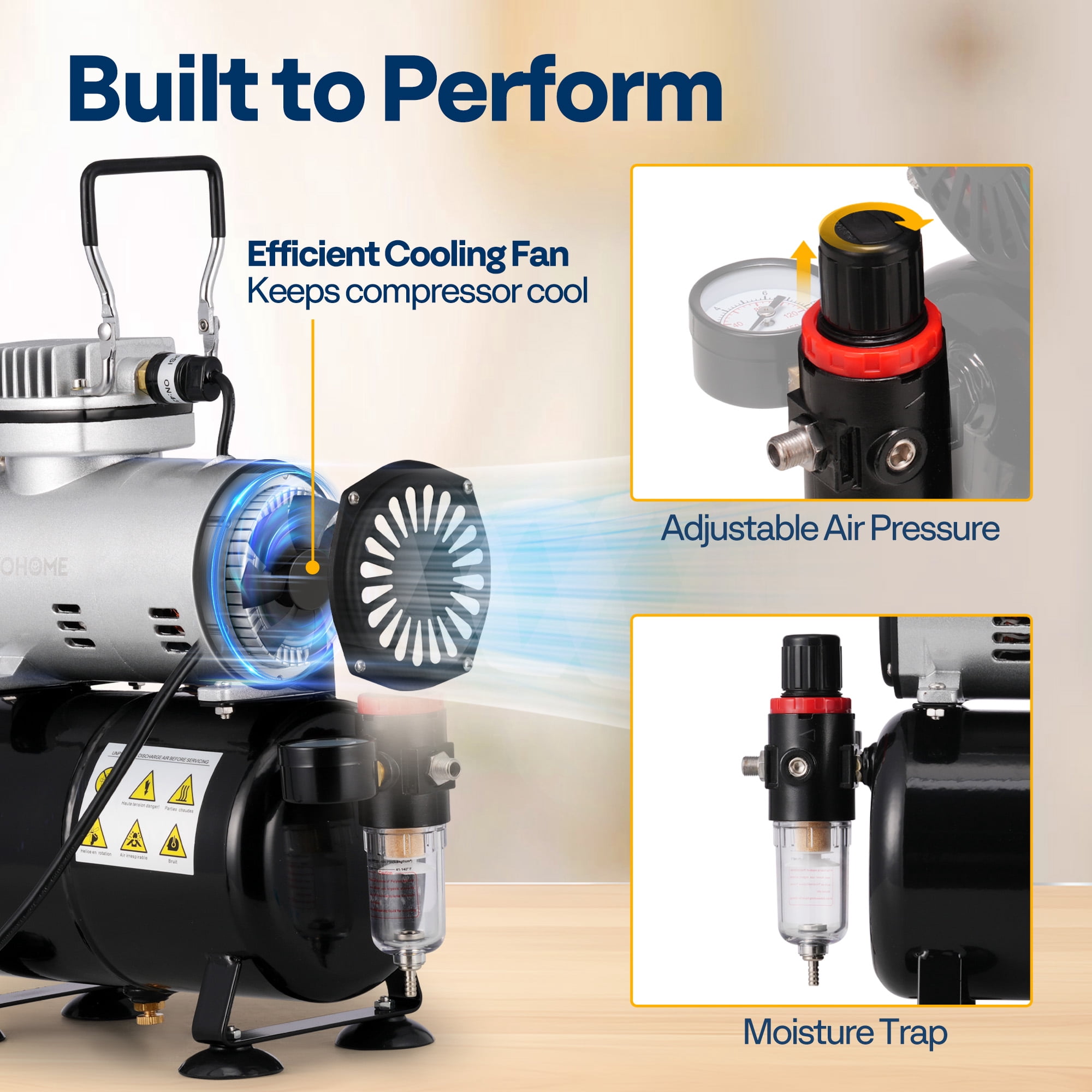 SPECSTAR 110-120V Professional Airbrushing Paint System with 1/5 HP Air Compressor and 1 Airbrush Kit for Tattoo Makeup Shoes Cake Decoration