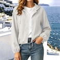 thumbnail image 2 of Women's Lightweight Hoodie Jacket Linen Blend Long Sleeve Button Down Cropped Coat Drawstring Hem Casual Daily Outerwear with Pockets White, 2 of 9