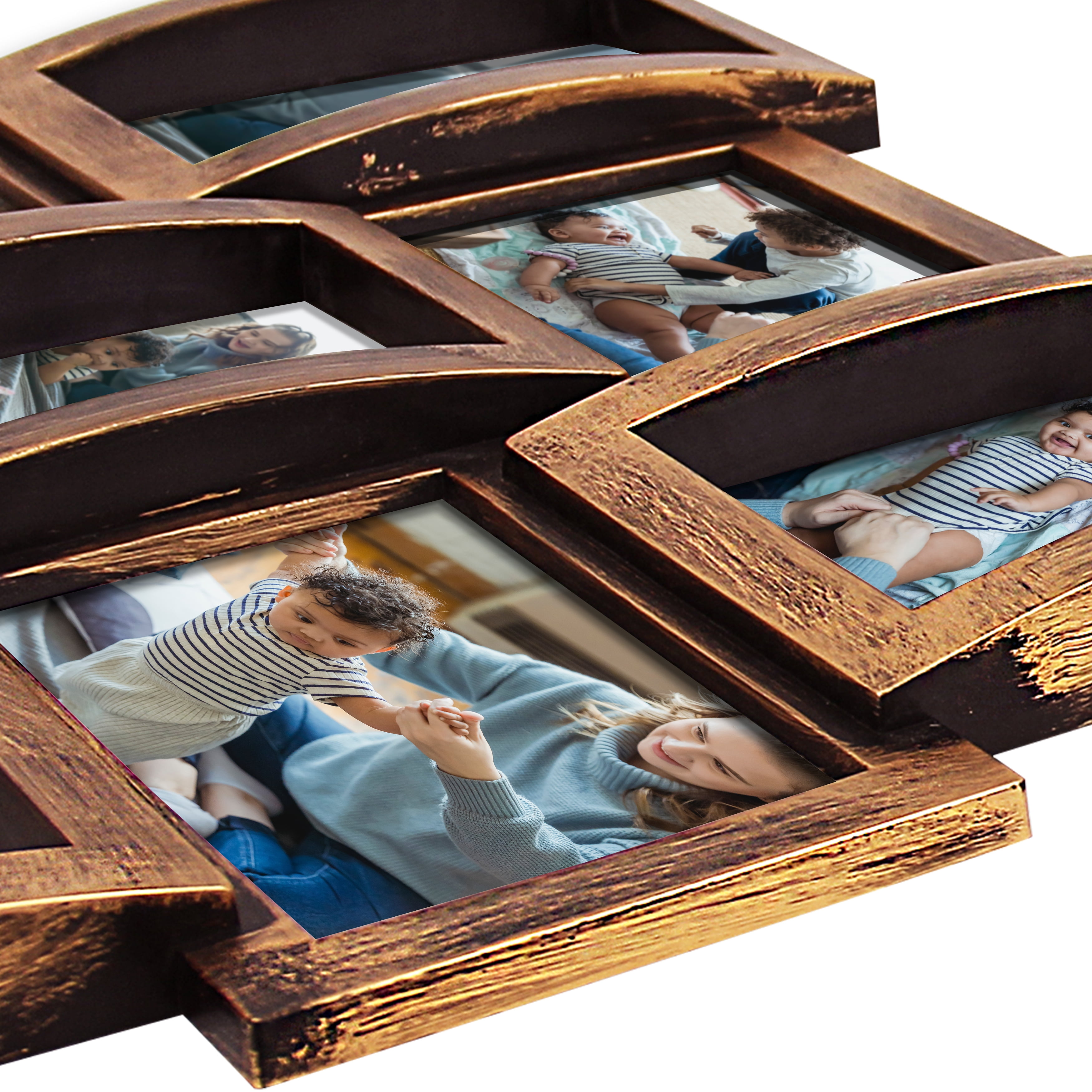 Classic Wall Hanging Picture Frame Collage Gallery Display 12 Opening 6" x 4" Photo 12 Sockets Brown