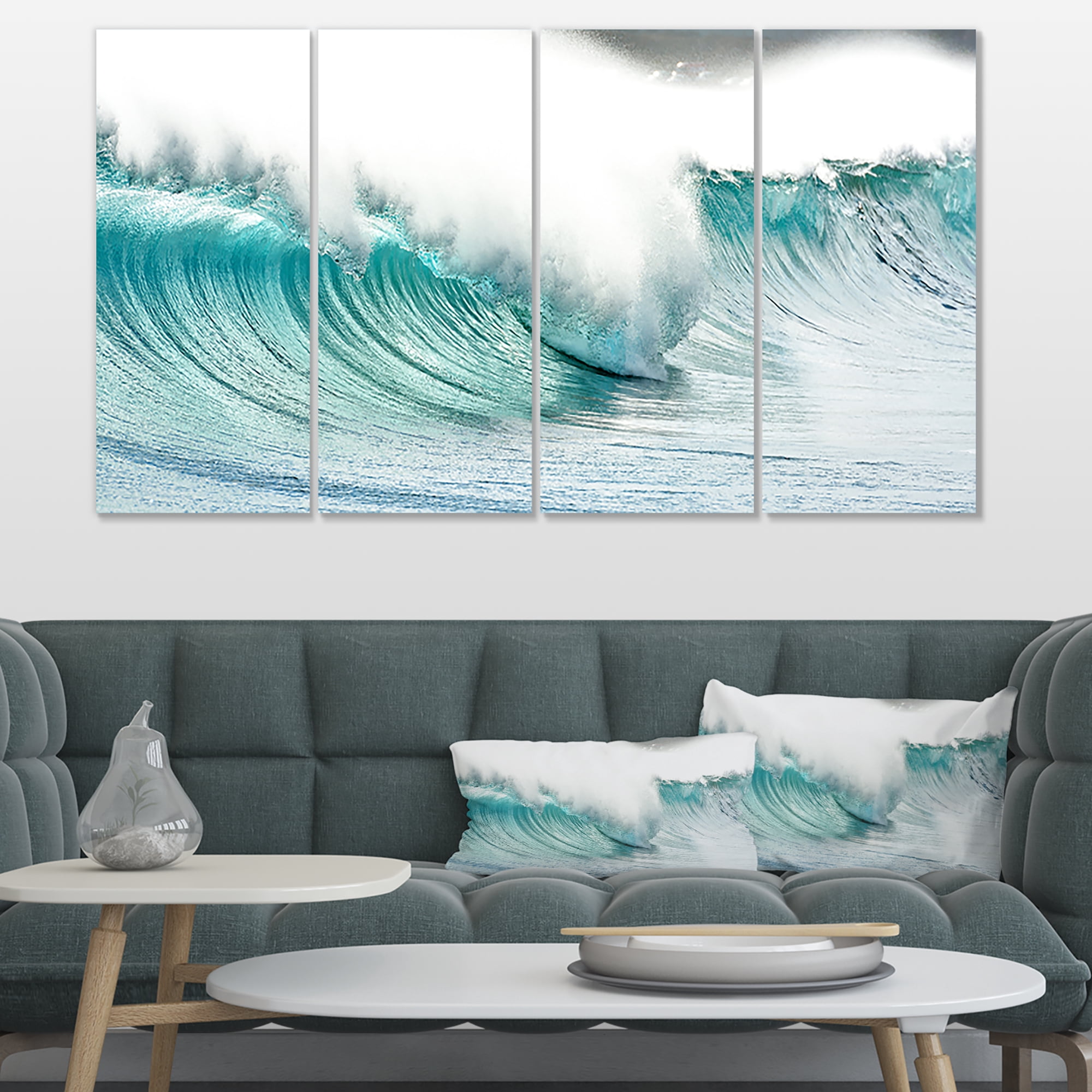 Designart 'Massive Blue Waves Breaking Beach ' Seashore Canvas Art Print