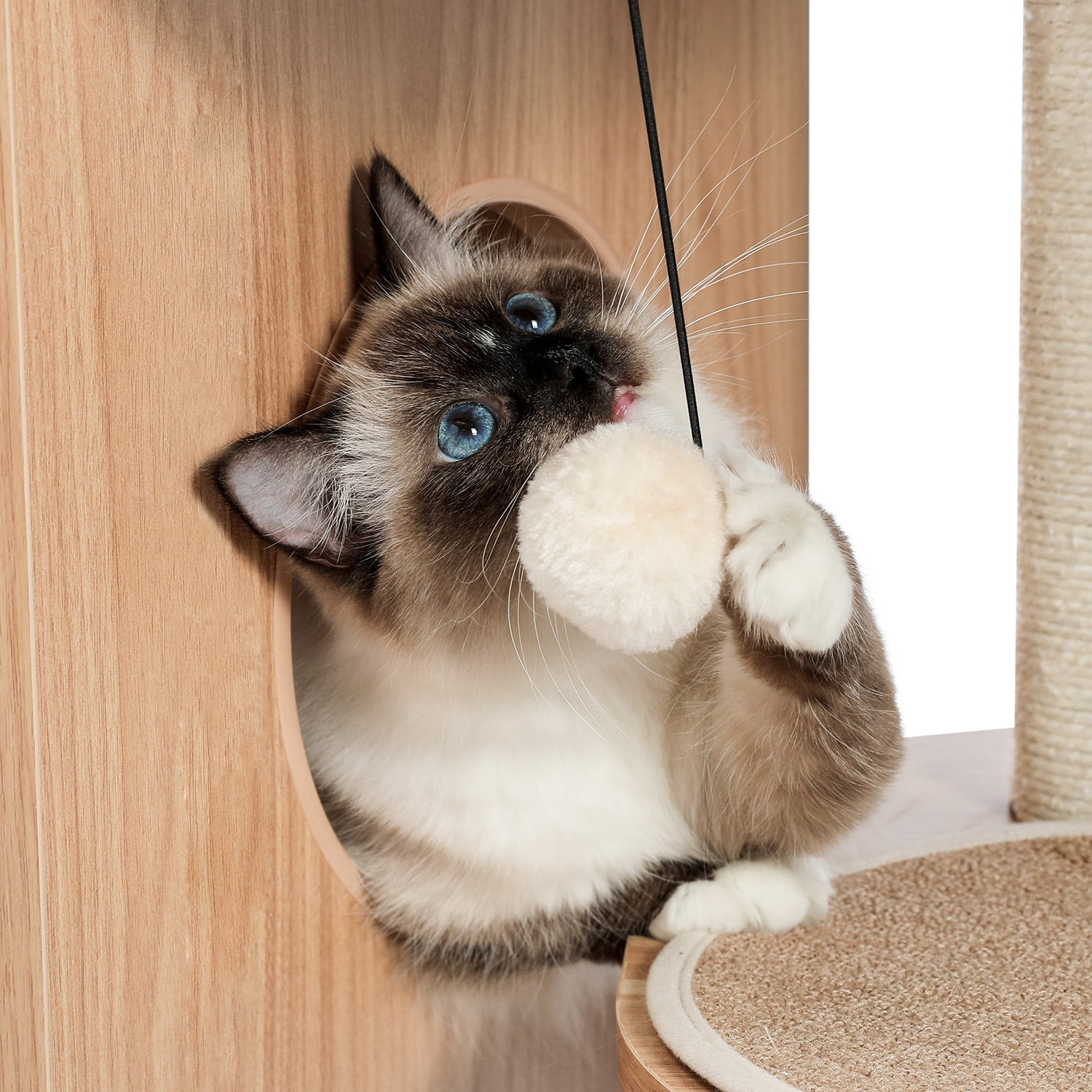 Pefilos 51" Cat Tower for Large Cats Modern Wooden Cat Tree Multi-Level Cat Tree Tower Cat Sky Castle with Cozy Cat Condos, Beige Pefilos 51" Cat Tower for Large Cats Modern Wooden Cat Tree Multi-Level Cat Tree Tower Cat Sky Castle with Cozy Cat Condos, Beige