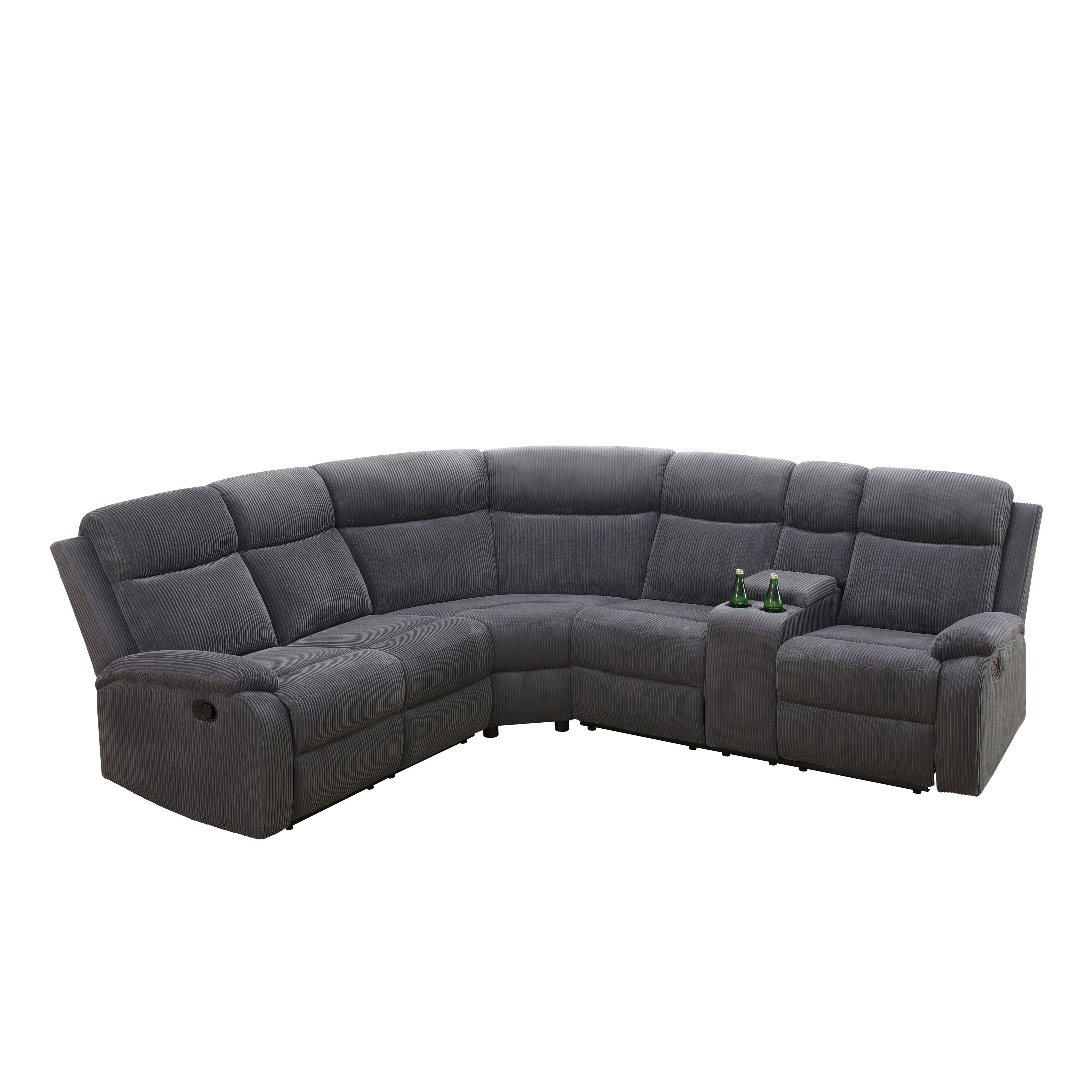 MAYEERTY Oversized Recliner Sectional Sofa, L-Shape Corner Couch with Cup Holders & Storage for Living Room, Home Theater, Dark Gray
