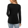 thumbnail image 3 of Women T Shirt Solid Color Casual Base Slim V Neck Top Pullovers Twisting Pleated Top Button Decoration, 3 of 6