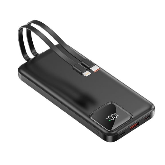 JvGoal 10000mAh Portable Charger Power Bank with Cables, 22.5W Fast Charging with Triple Ports, Black