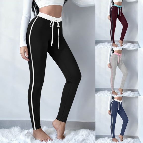 Tqyyweavej Leggings for Women Side Stripe Drawstring Track Pants Casual Color Block Slim Pants Joggers for Women Size S to 2XL