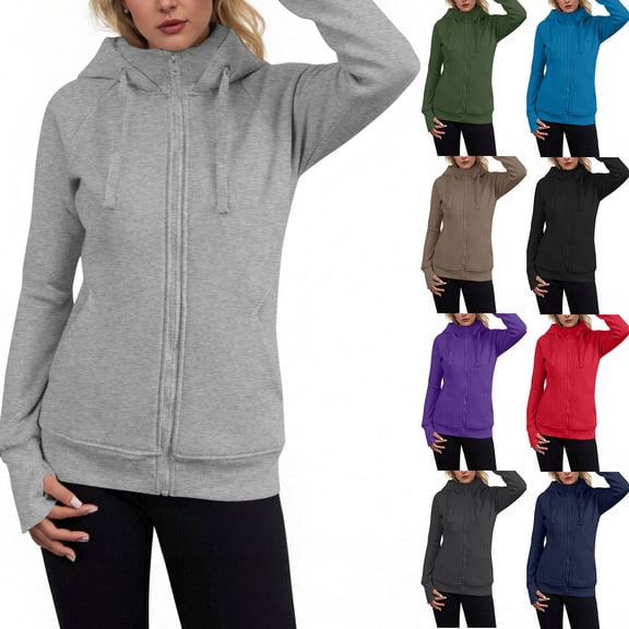 BXINGOHAI Womens Zip Up Hoodies Fleece Jackets Long Sleeve Sweatshirts Pockets Casual Fall Fashion Preppy Outfits Y2k Clothes Army Green S