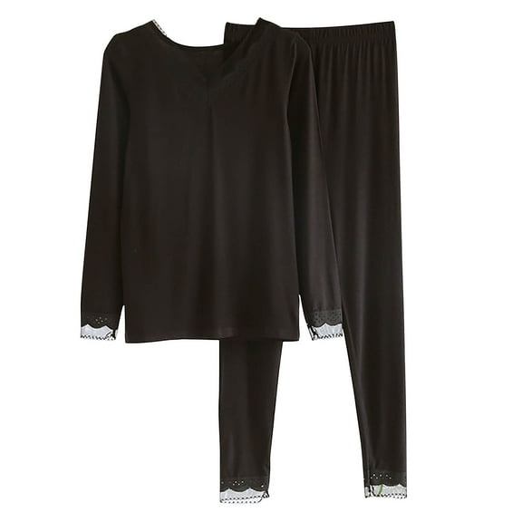 Tnhcen Women's 2 Pieces Solid Pajama Set Viscose Long sleeves Top Wide Leg Pants Nightwear Home Clothes Set M-2XL