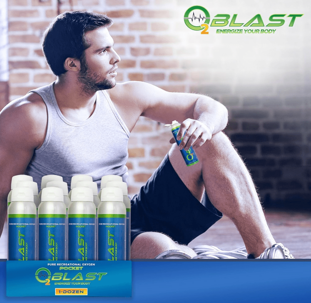 O2 Blast“ Pure Oxygen for Energy, Recovery & Performance - 4-Liter Can with Sanitary Flip Top Cap, Pack of 12