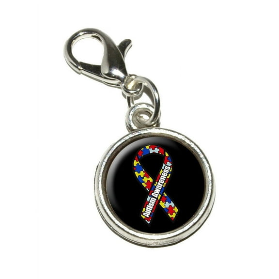 Autism Awareness Ribbon on Black Bracelet Charm