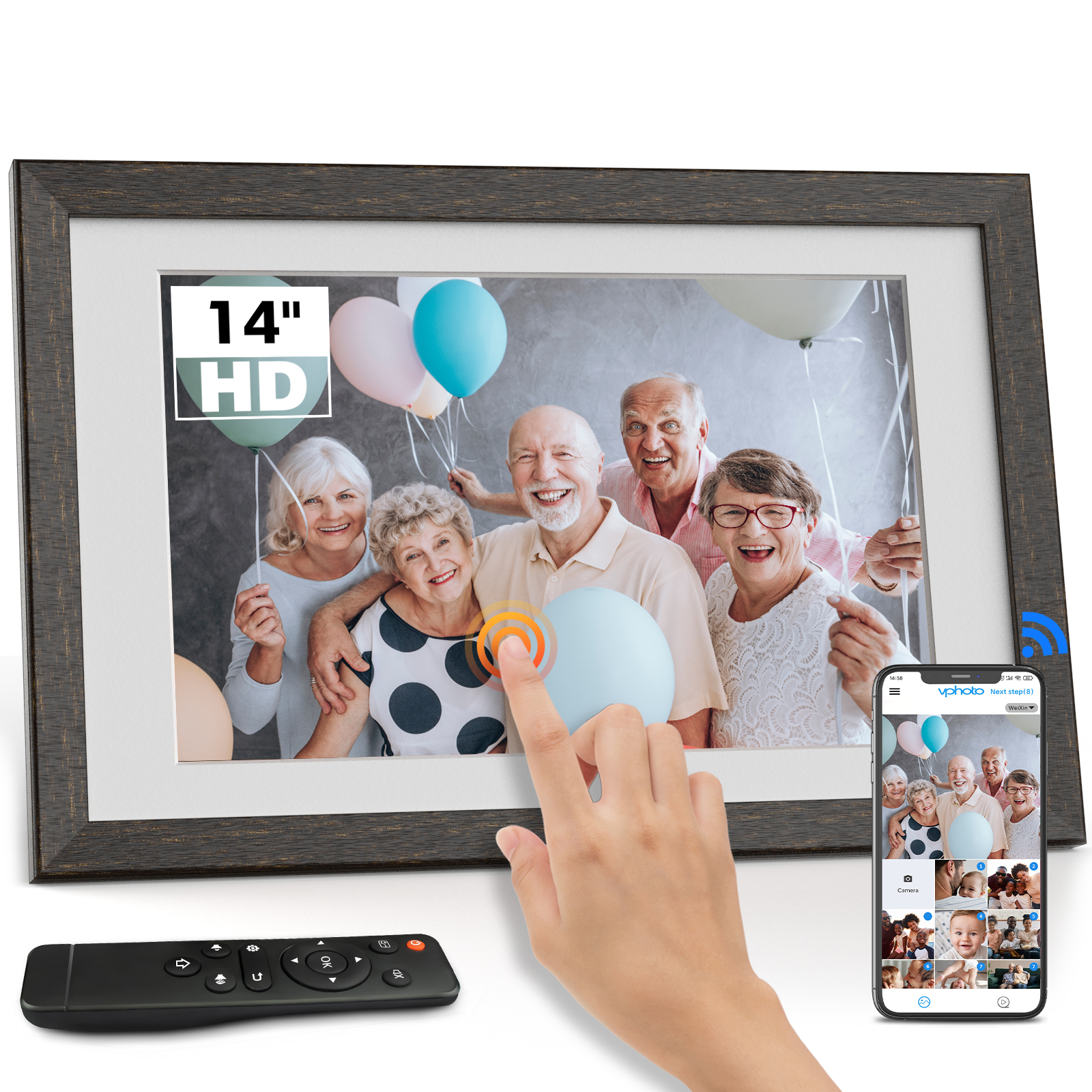 BSIMB 14 inch WoodEffect Wifi Digital Photo Frame 32GB, Smart Large