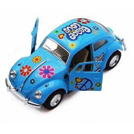 Kinsmart 5" 1967 VW Classic Beetle Peace Decals Diecast 1:32 Volkswagen Blue