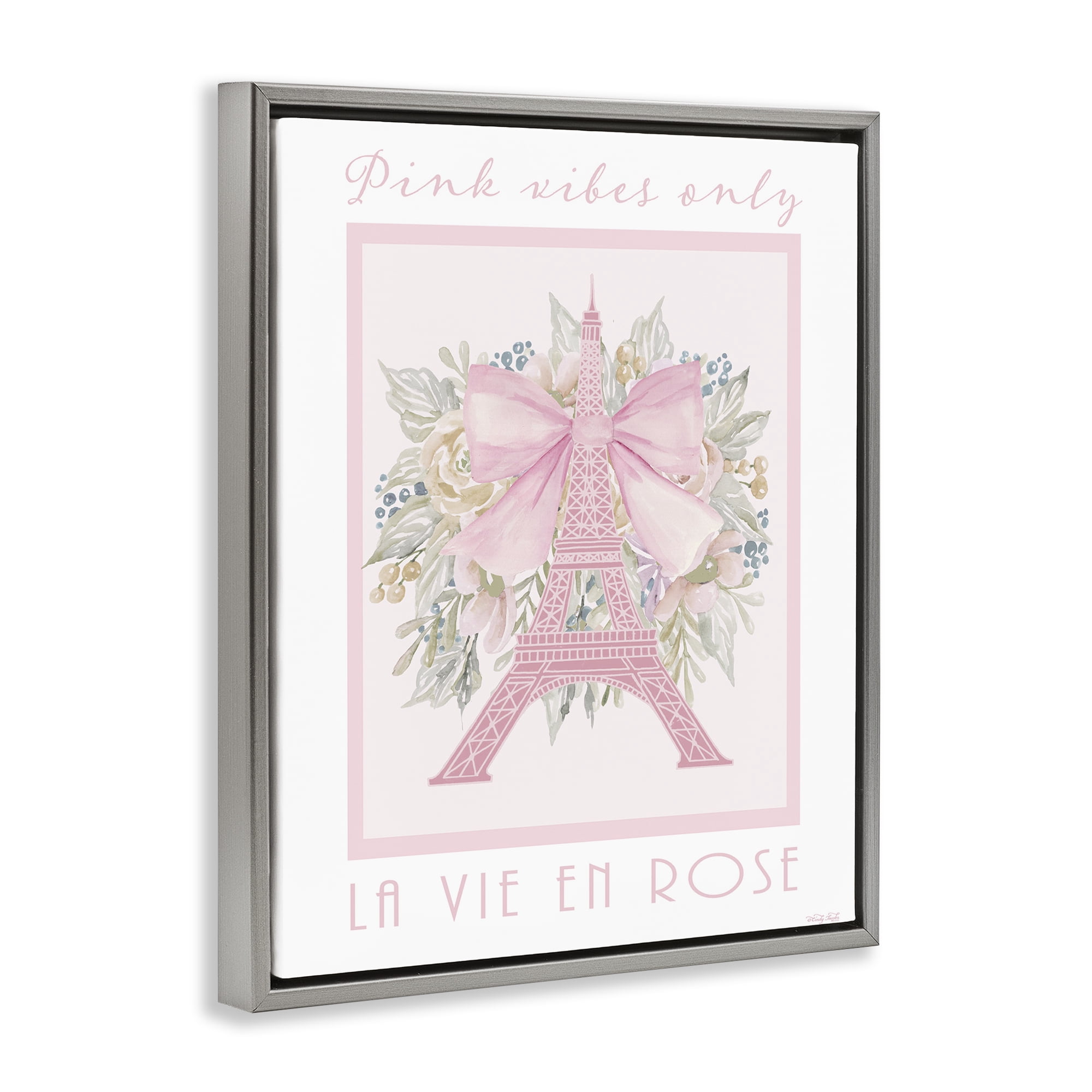 Stupell Industries Pink Vibes Only Paris Gray Framed Floater Canvas Wall Art, design by Cindy Jacobs