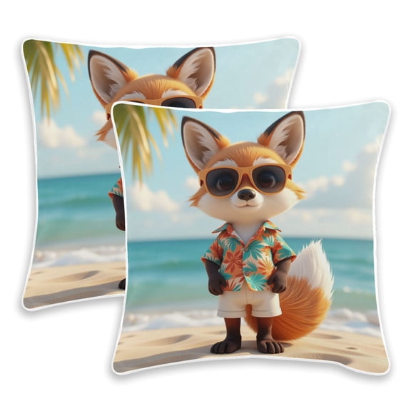 2 Pack Pillow Covers Beach-fox Printed Decorative Pillow Case with Hidden Zipper, (No Pillow Insert)
