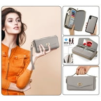 Zipper Wallet Handbag   Magnetic Phone Case for iPhone XS / iPhone X, Wrist Strap & Lanyard Lychee PU Leather Skew Bag Phone Cover with Makeup Mirror RFID Blocking Card Slots, Grey