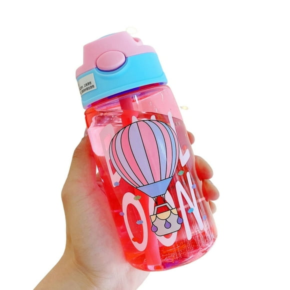 Kids Water Bottle with Straw Lid BPA Free Reusable Water Bottles for Picnic Sports Travel School - Pink