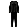 thumbnail image 4 of Hifoo Women Long Sleeve Pajama Solid Color Notch Collar Casual O-Neck Loungewear Soft Sleepwear Nightwear Comfortable Homewear Pjs Sets Fashionable Nightwear, 4 of 5