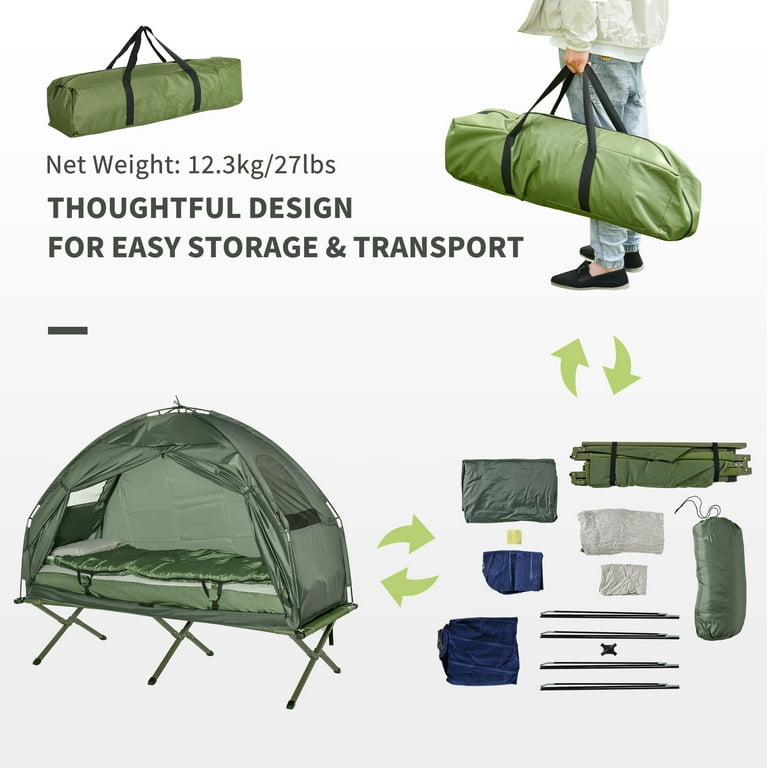 Outsunny All-in-One Folding Camping Cots for Adults, Elevated Tent