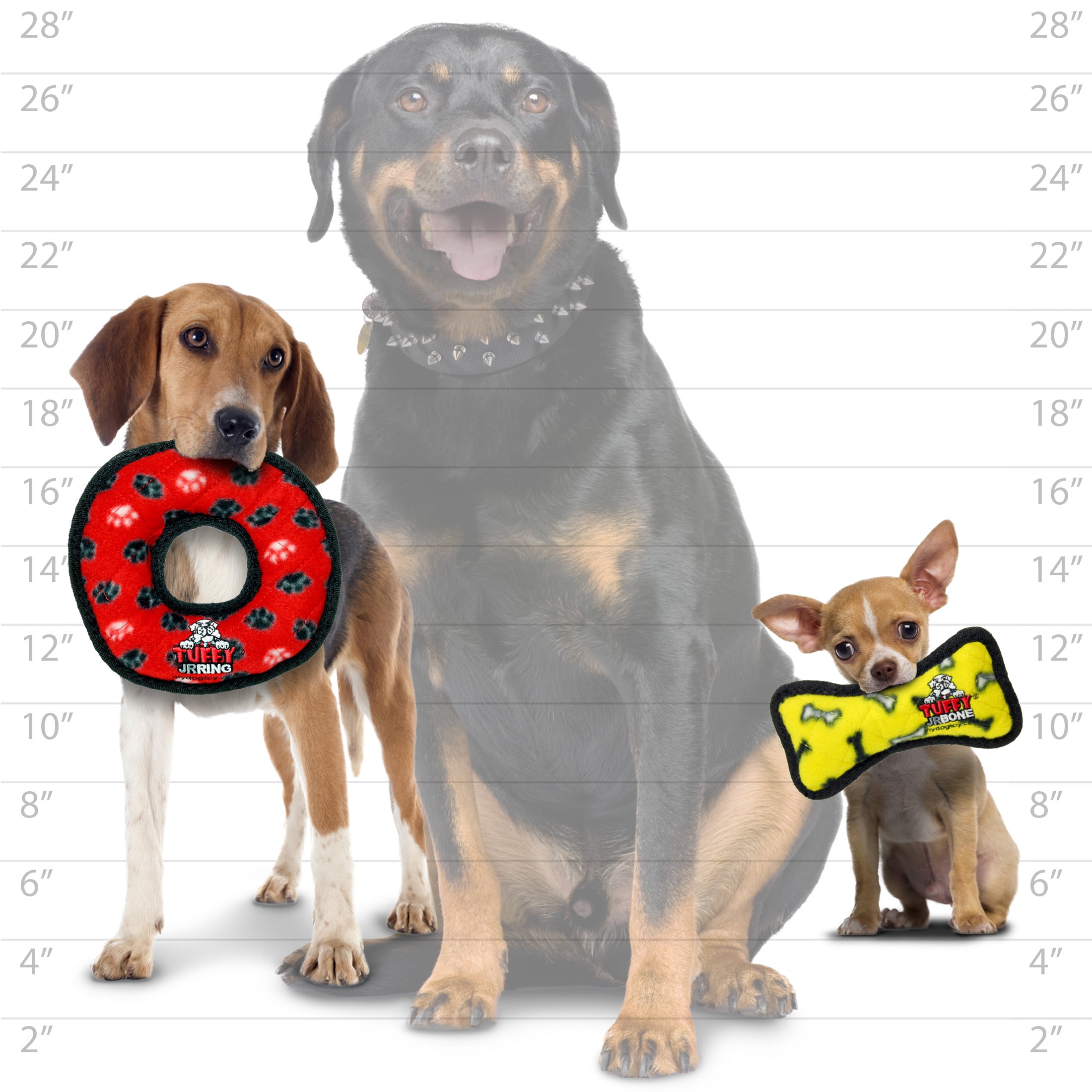 TUFFY Jr Bone Yellow and Ring Red Paw Durable Plush Squeaky Dog Toy, 2 Pack