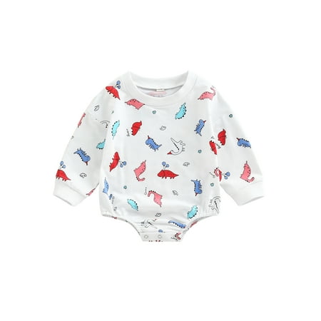 

Ma&Baby Newborn Baby Boys Casual Romper Cartoon Dinosaur Print Round Neck Long Sleeve Bodysuit