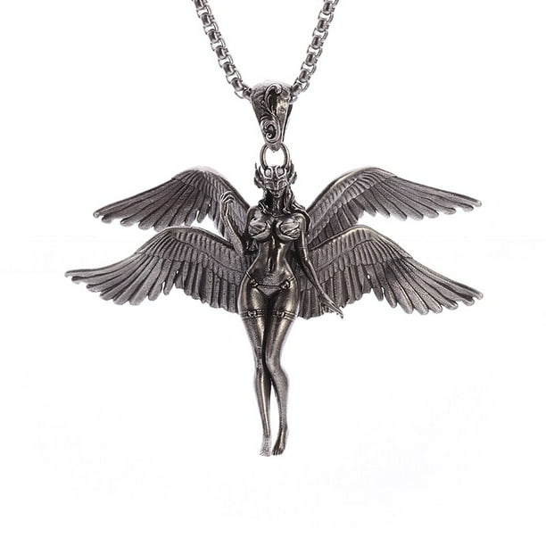 Collar Casa de los Tesoros con colgante de Ángel del diablo de doble alas de Metal Unisex