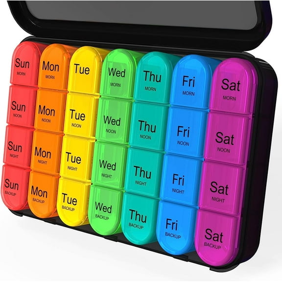 TIFOR Pill Organizer 4 Times a Day, Daily Pill Box Organizer, Large Weekly Medicine Pill Organizer, Pill Cases Organizers 7 Day, Pill Boxes 7 Day to Hold Vitamins, Medication