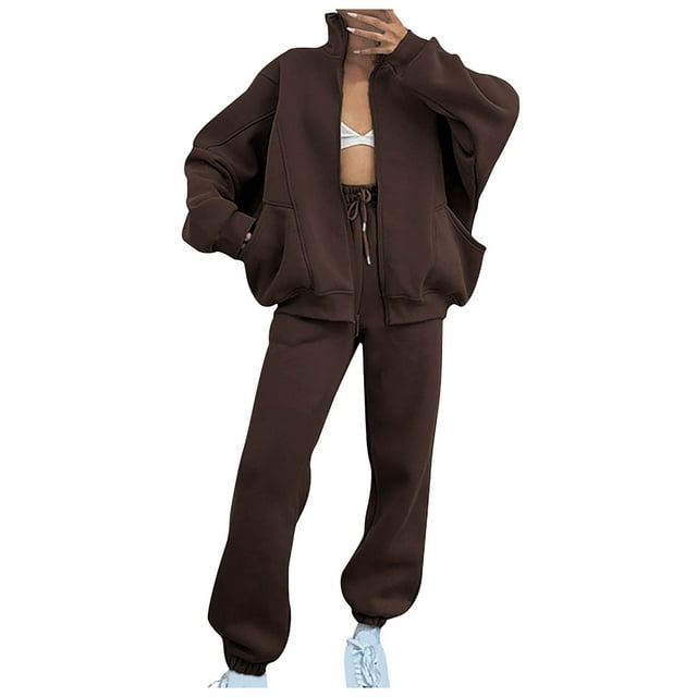 Besolor Ensemble 2 Pcs pour Femme Survêtement Veste à Fermeture Éclair Chandail à Manches Longues Pantalon Jogger Ensemble de Sport avec Poches