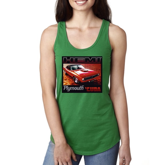 1971 Hemi Plymouth Cuda American Muscle Car | Womens Cars and Trucks Jersey Racerback Tank Top, Kelly, Small