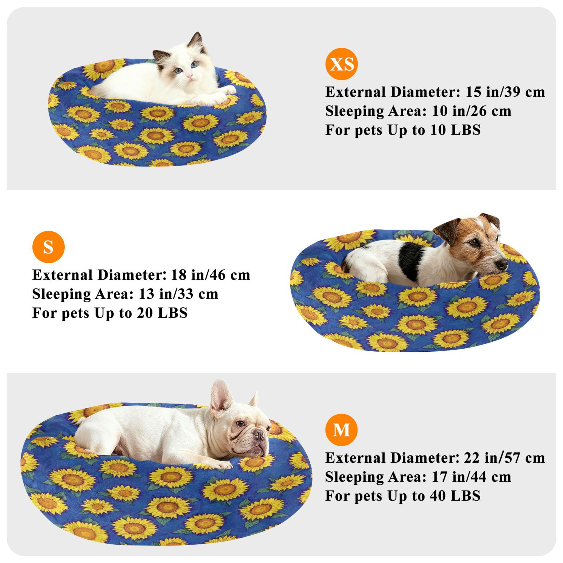 Iauyy Pet Couch Donut Cat Bed for Indoor Cats/Small Dogs Washable & Machine with Non-slip Bottom Calming Cat Furniture, Covered with Sunflowers (M)