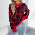 thumbnail image 2 of vigerkar Women's Fall Winter Crew Neck Long Sleeve Cute Heart Pattern Loose Knit Pullover Sweaters Jumper Tops (Black, M), 2 of 8