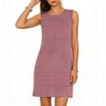 thumbnail image 4 of BRGZLK Women Mini Dresses Summer Daily Casual Trendy Striped Sleeveless Round Neck Pullover Side Slit Sundress Loose Fit Tank Beach Dress Red M, 4 of 6