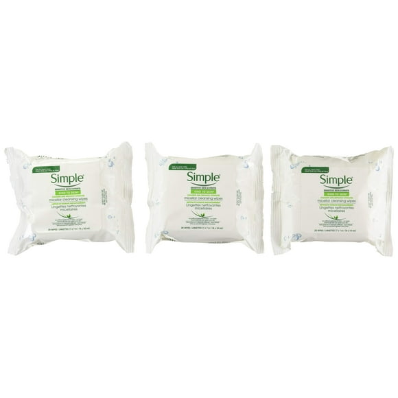 Toallitas desmaquillantes Simple Micellar, 25 unidades (paquete de 3)